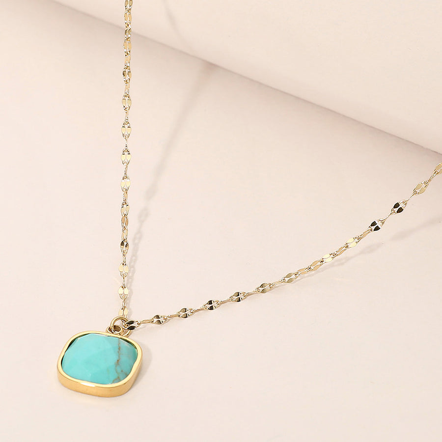 Stainless Steel Square Stone Pendant Necklace - Dainty Minimalist Chain - Elegant Everyday Pendant