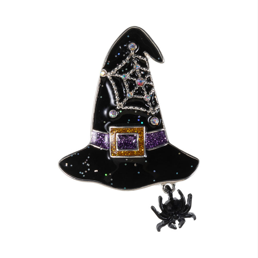 Halloween Witch Hat Spider Dangle Pin Brooch