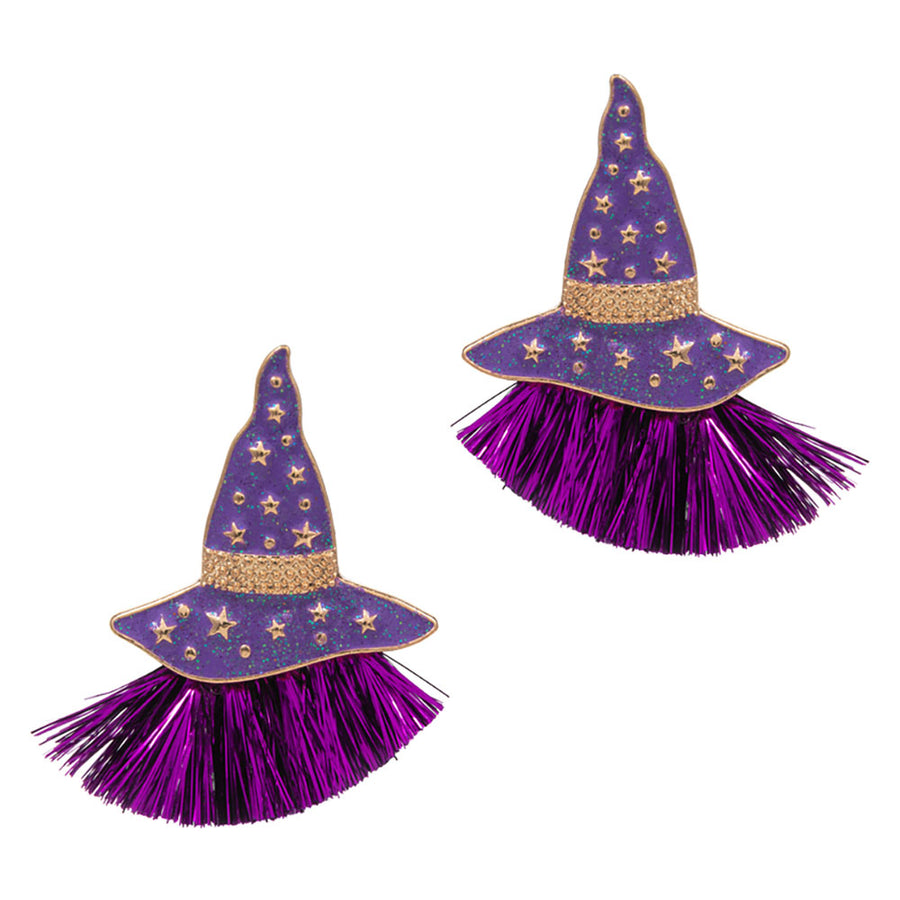 Enamel Witch Hat with Tassel Earrings