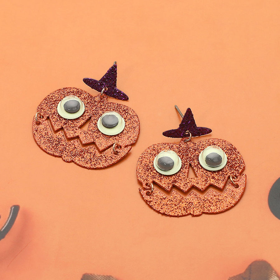 GLOW IN THE DARK Halloween Pumpkin Face Dangle Earrings