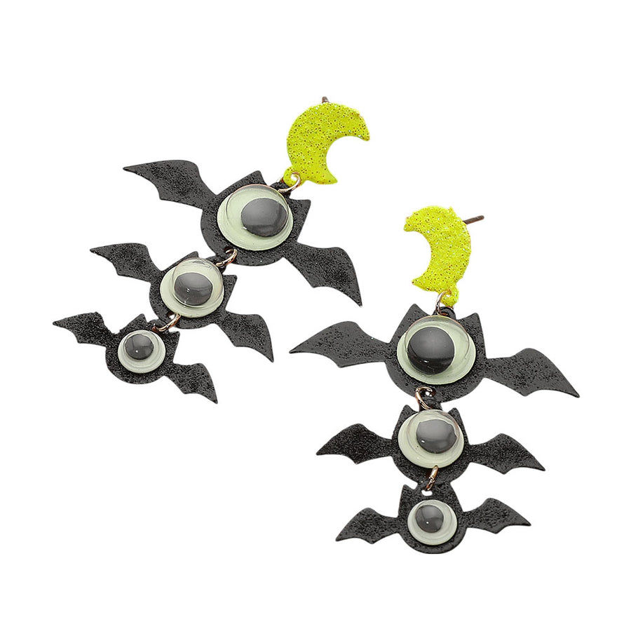 GLOW IN THE DARK Halloween Bat Link Drop Dangle Earrings