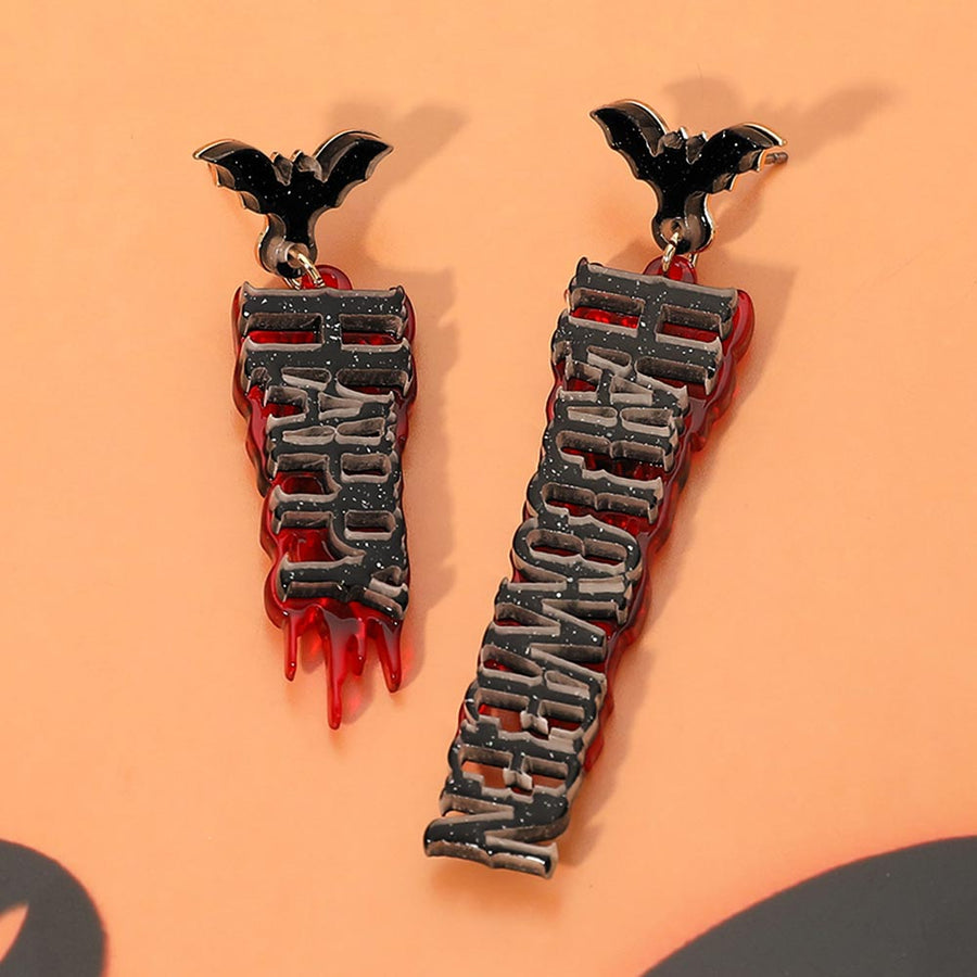 Asymmetrical HAPPY HALLOWEEN Message Drop Earrings