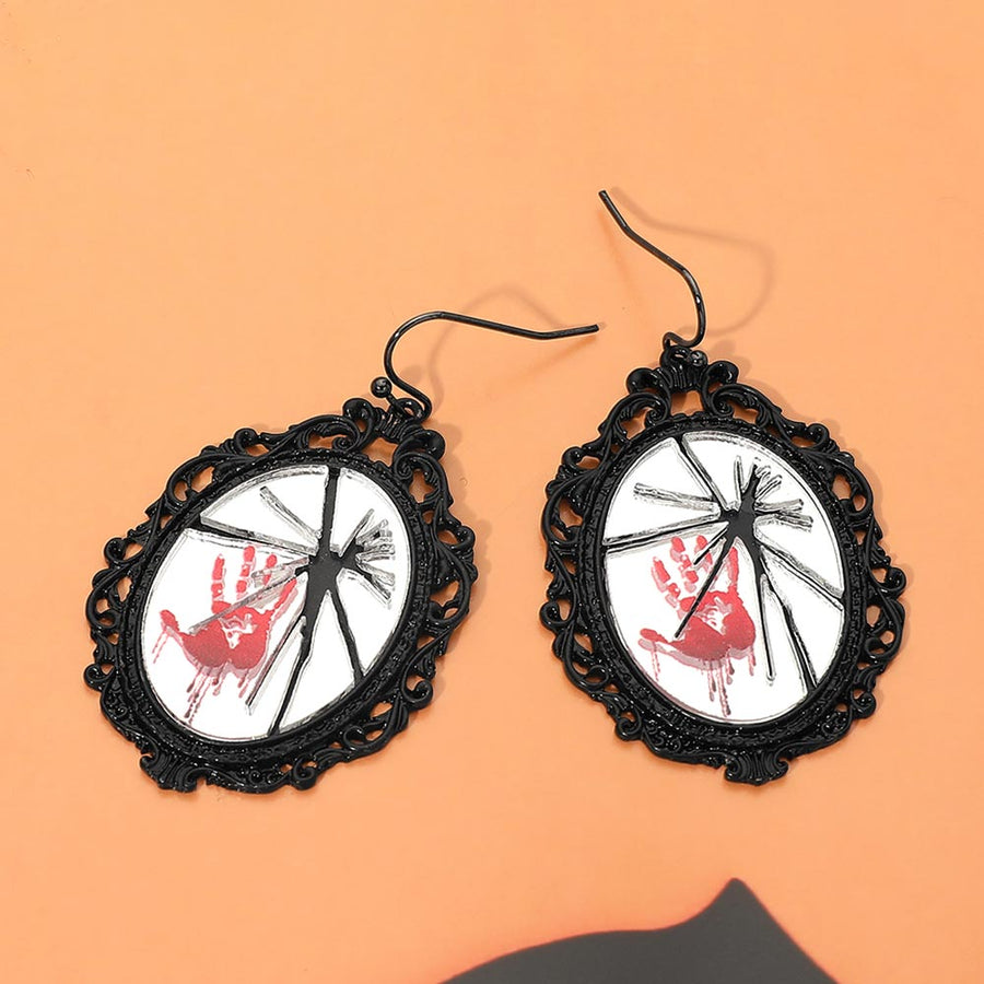 Halloween Spooky Horror Spider Handprint Broken Mirror Charm Drop Dangle Earrings