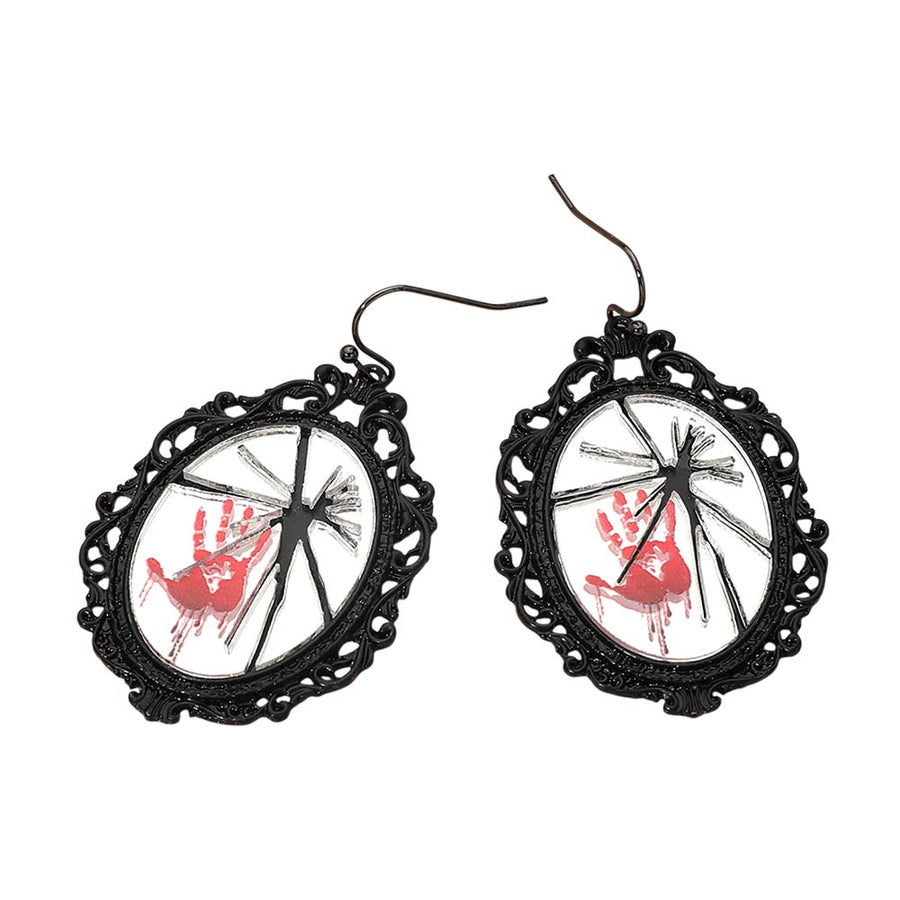 Halloween Spooky Horror Spider Handprint Broken Mirror Charm Drop Dangle Earrings
