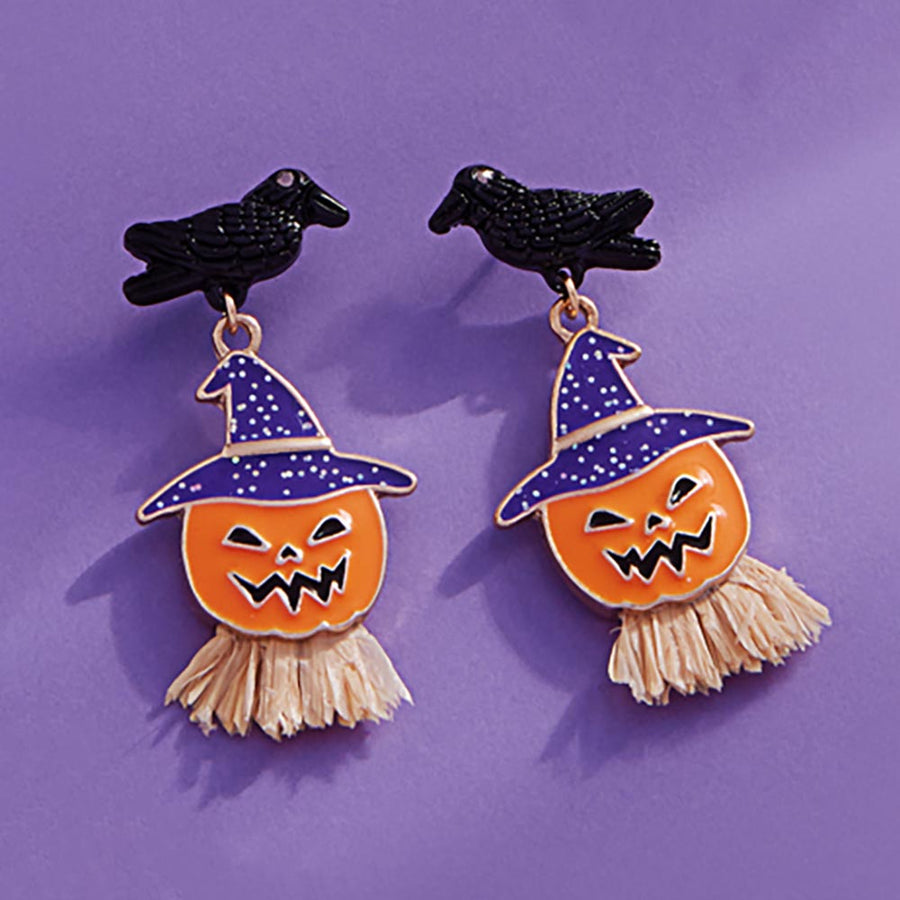 Halloween Enamel Crow Pumpkin Dangle Earrings