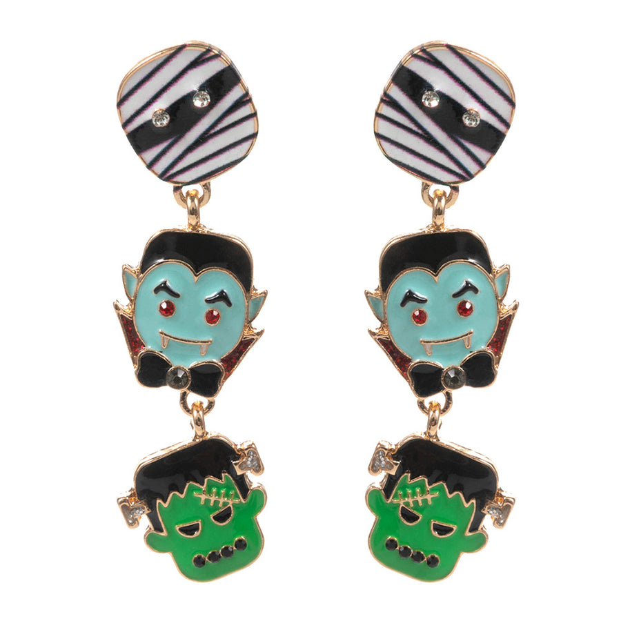Enamel Mummy Dracula Frankenstein Link Dropdown Earrings