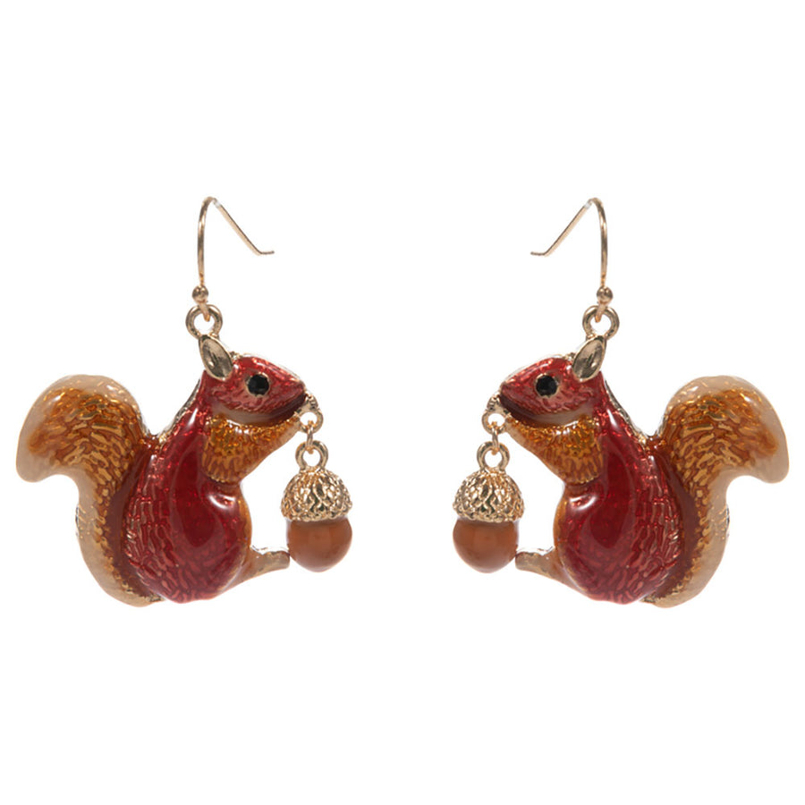 Whimsical Squirrel Acorn Charm Dangle Earrings