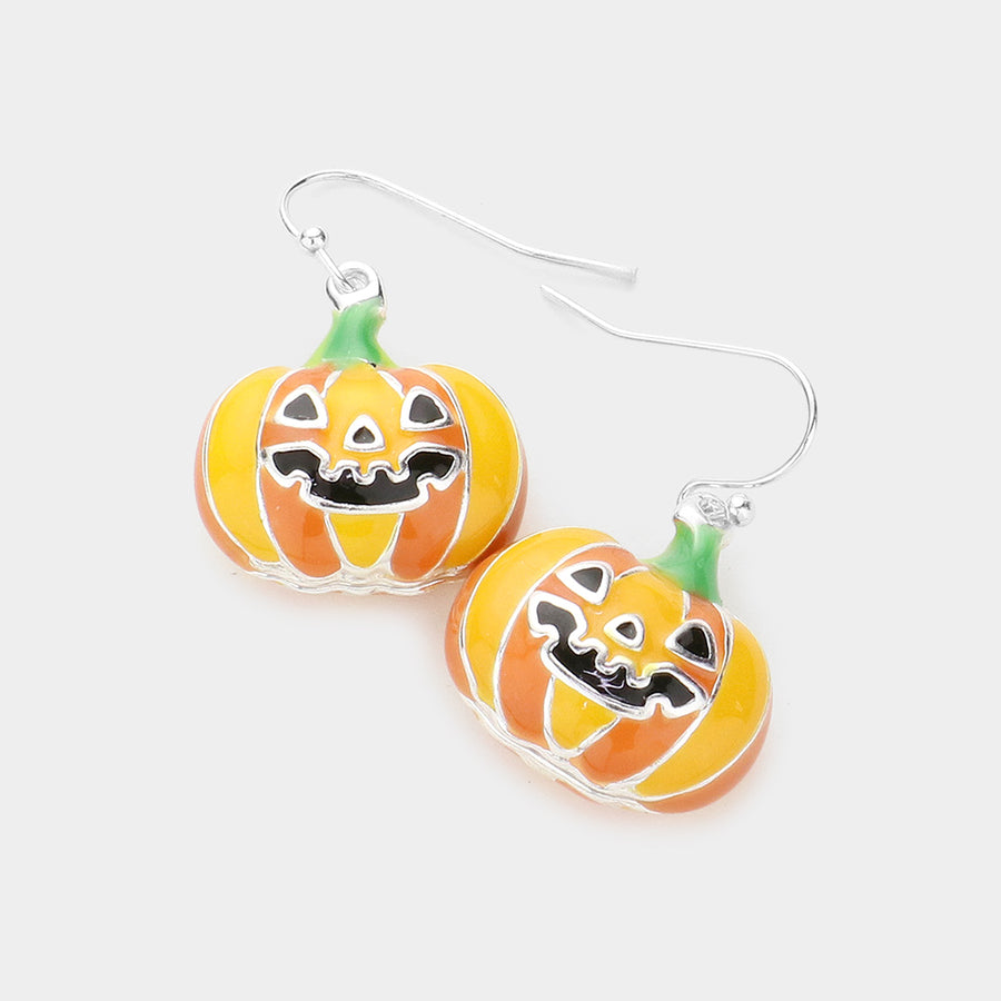 3D Enamel Metal Pumpkin Dangle Earrings