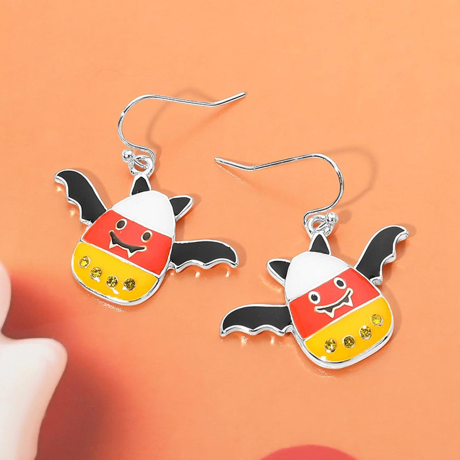 Halloween Candy Corn Bat Charm Drop Dangle Earrings
