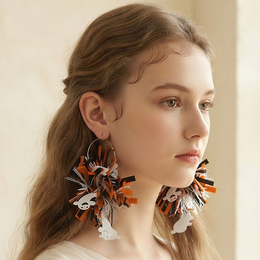 Oversized Halloween Tinsel Tassel Drop Hoop Earrings