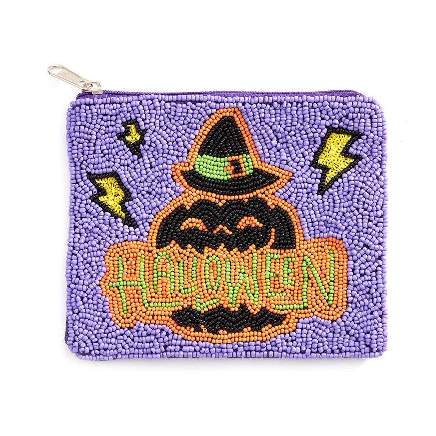 Happy Halloween Message Seed Beaded Halloween Mini Pouch Bag