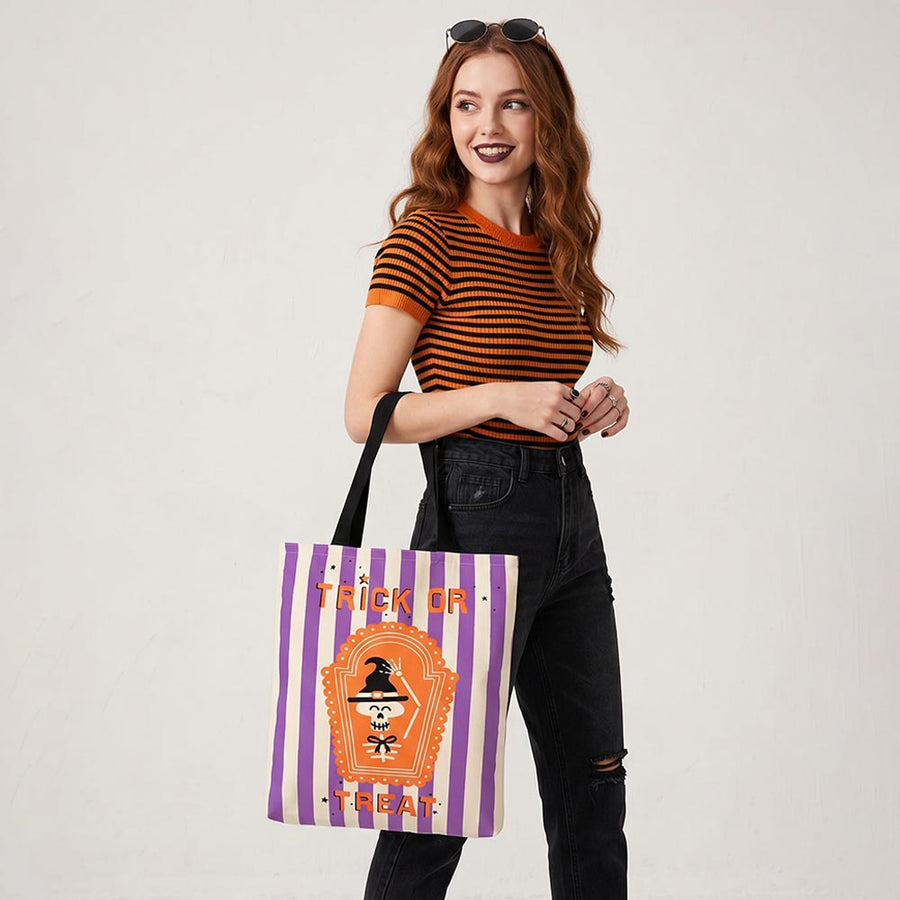 BOO YAH Halloween Pumpkin Black Cat Character Printed Shoulder Tote Bag