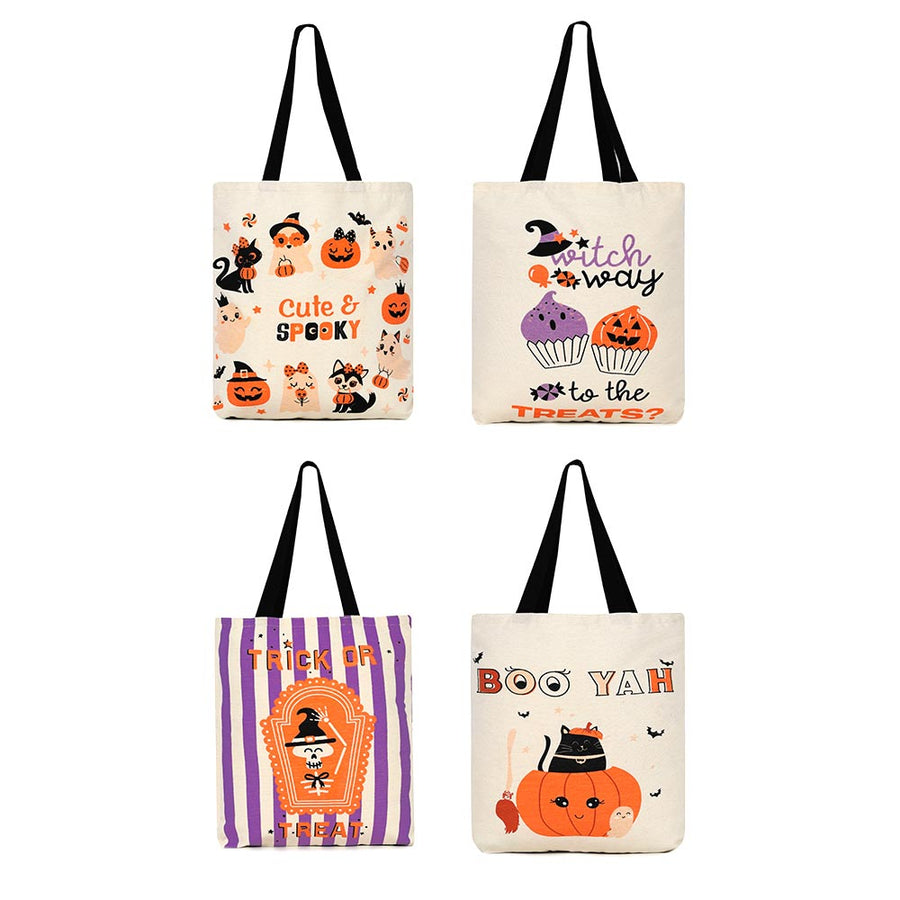 BOO YAH Halloween Pumpkin Black Cat Character Printed Shoulder Tote Bag