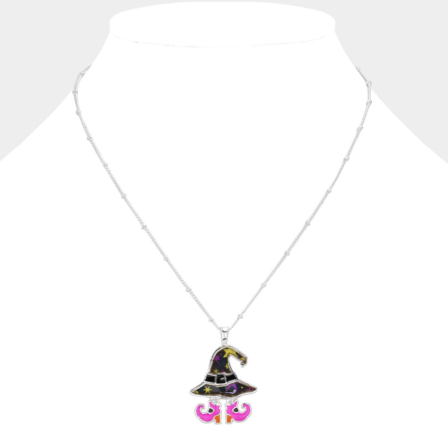 Halloween Witch Hat Boots Pendant Necklace