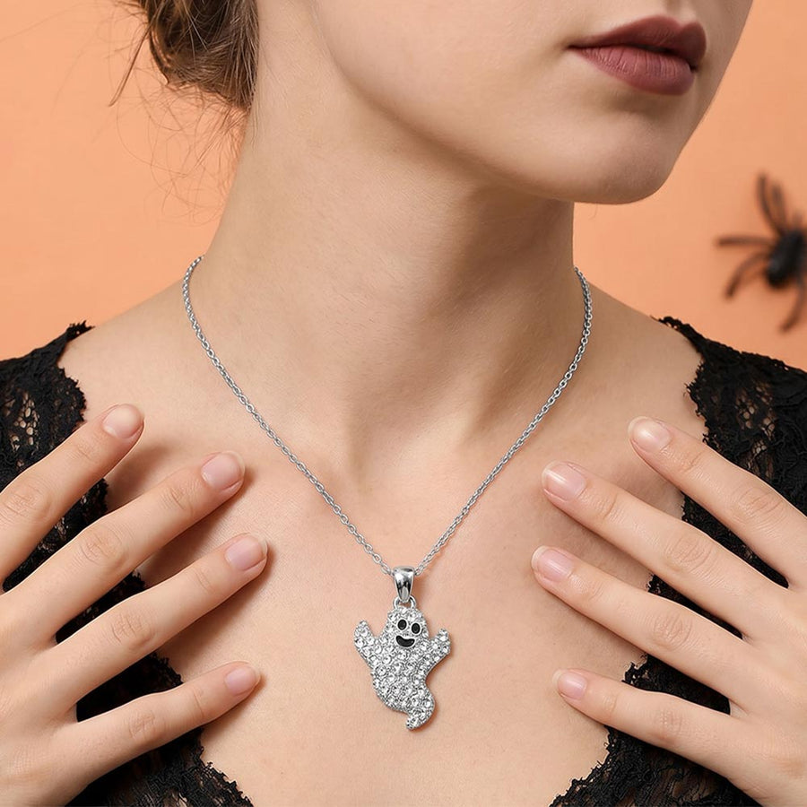 Rhinestone Pave Ghost Pendant Necklace