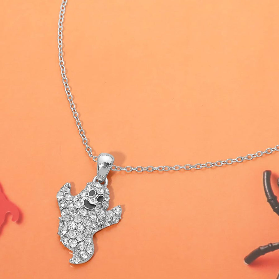 Rhinestone Pave Ghost Pendant Necklace
