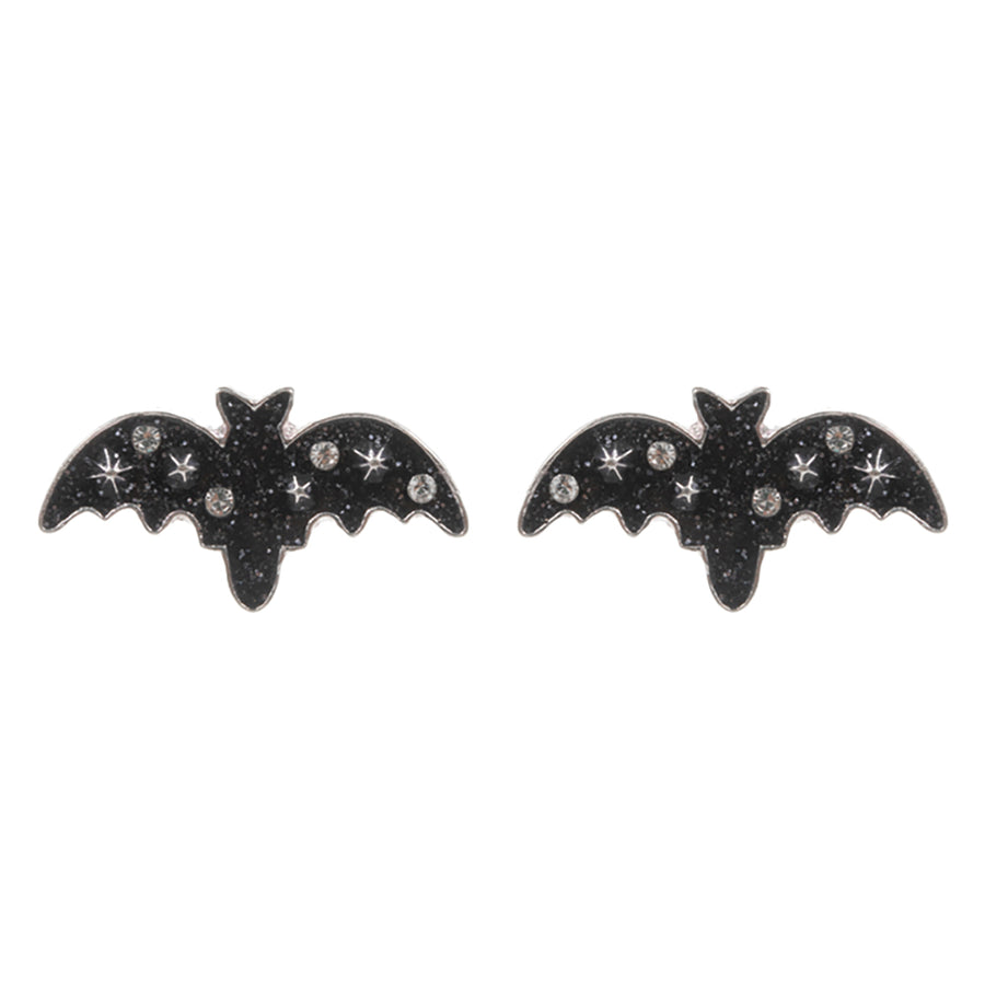 Stone Paved Sparkly Halloween Bat Stud Earrings