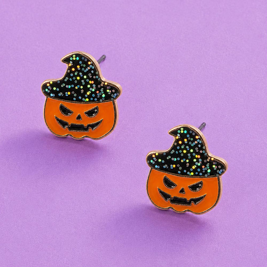 Witch Hat Halloween Pumpkin Stud Earrings