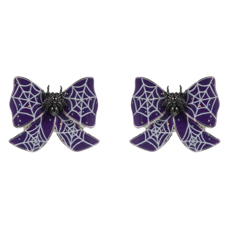 Halloween Spider Web Bow Stud Earrings