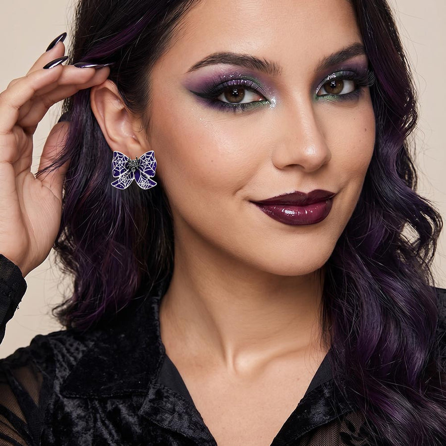 Halloween Spider Web Bow Stud Earrings
