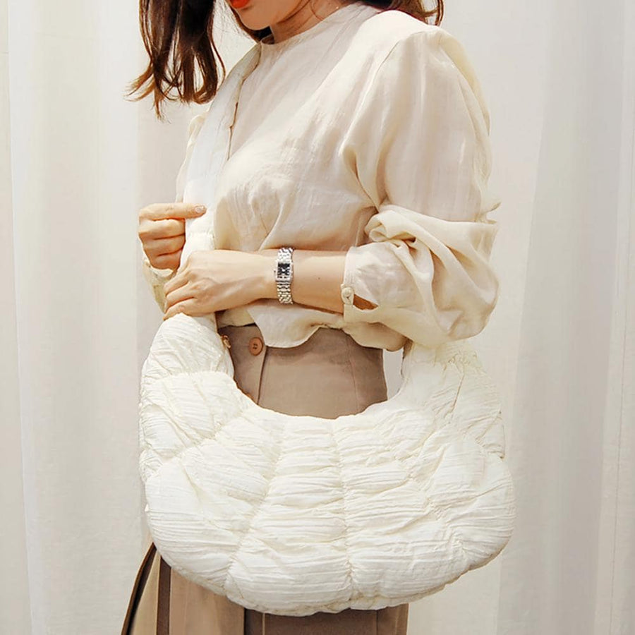 Quilted Puffer Croissant Cloud Crossbody Bag – Soft Shoulder Purse, Lightweight Everyday Handbag