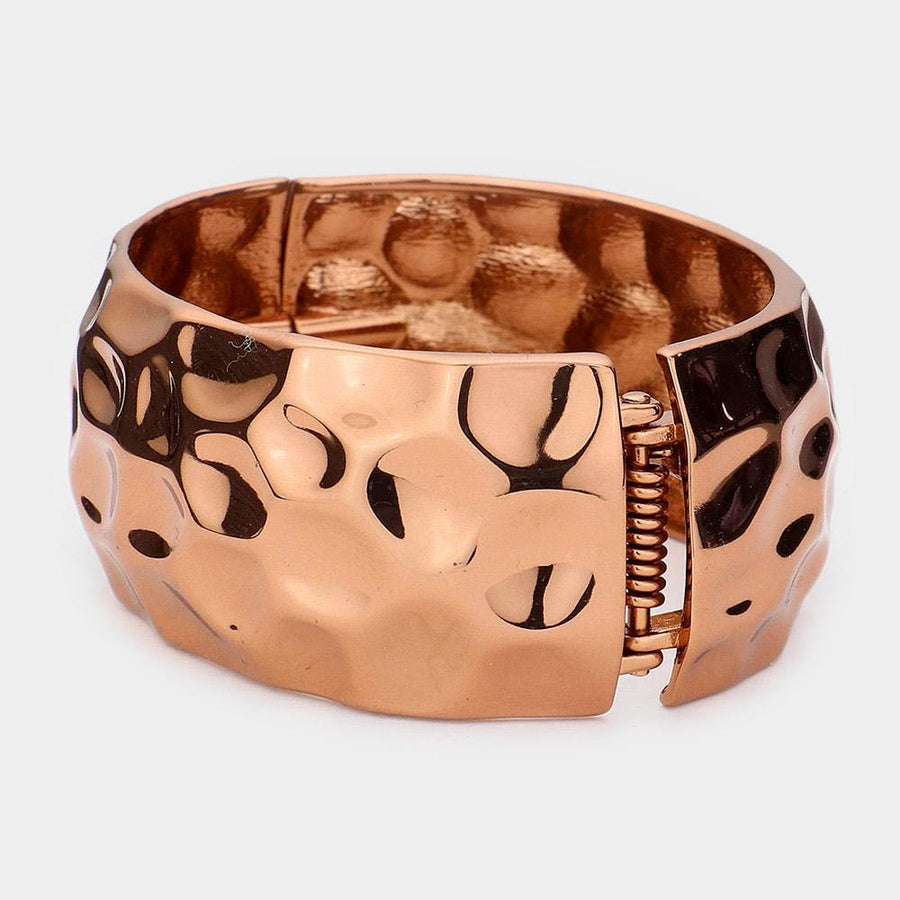 Hammered Metal Hinged Bangle Bracelet – Textured Statement Bangle, Minimal Everyday Jewelry