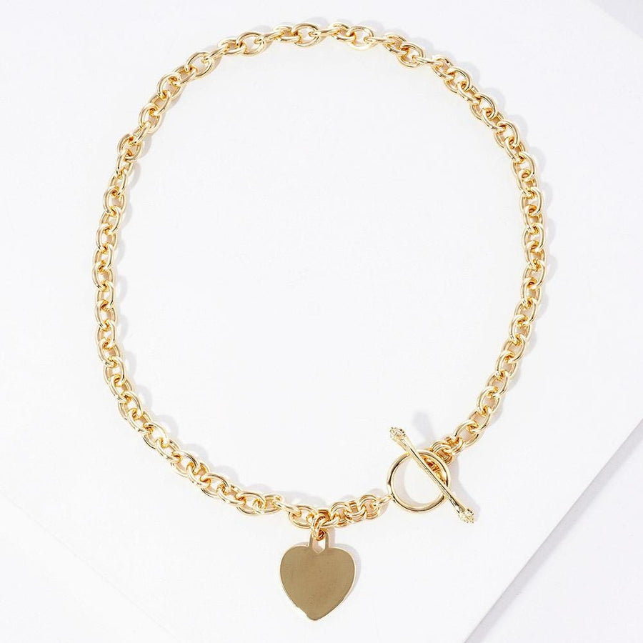 Gold Heart Lock Pendant Necklace, Dainty Toggle Clasp Chain Jewelry