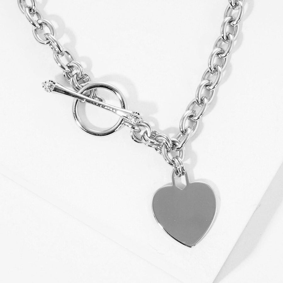 Gold Heart Lock Pendant Necklace, Dainty Toggle Clasp Chain Jewelry