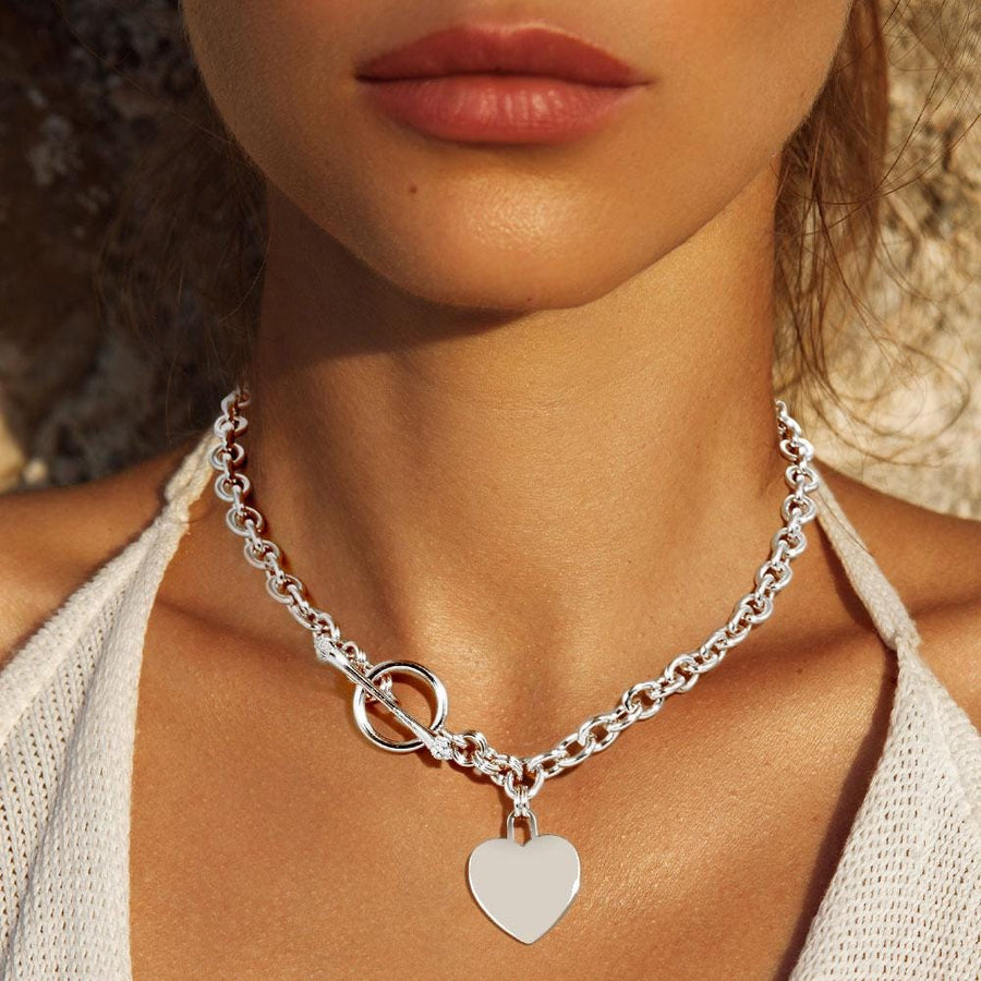 Gold Heart Lock Pendant Necklace, Dainty Toggle Clasp Chain Jewelry