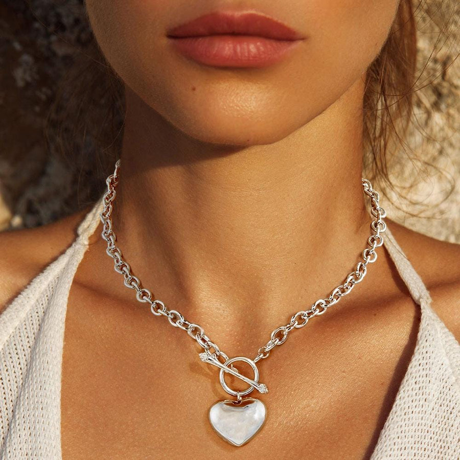 Gold Heart Pendant Necklace, Toggle Clasp, Dainty Brass Chain, Minimalist Layering Jewelry