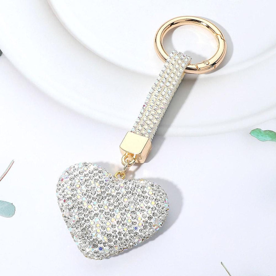 Rhinestone Heart Keychain Bag Charm, Sparkle Purse Accessory, Glam Glamour Keychain