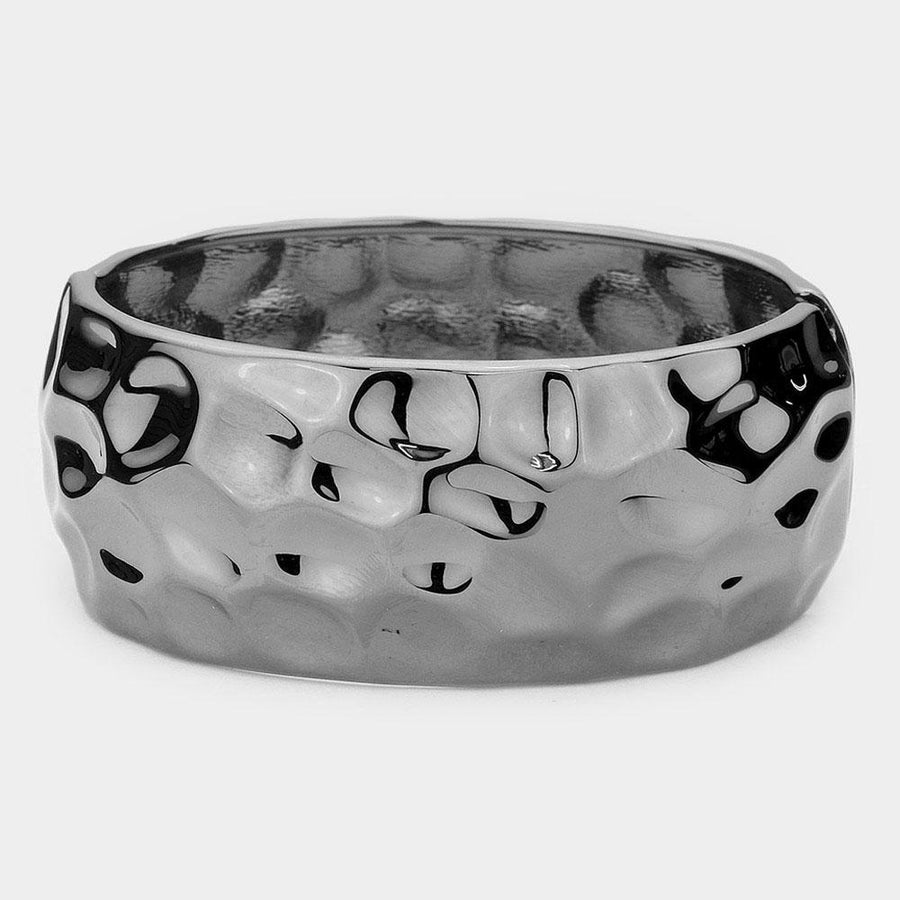 Hammered Metal Hinged Bangle Bracelet – Textured Statement Bangle, Minimal Everyday Jewelry