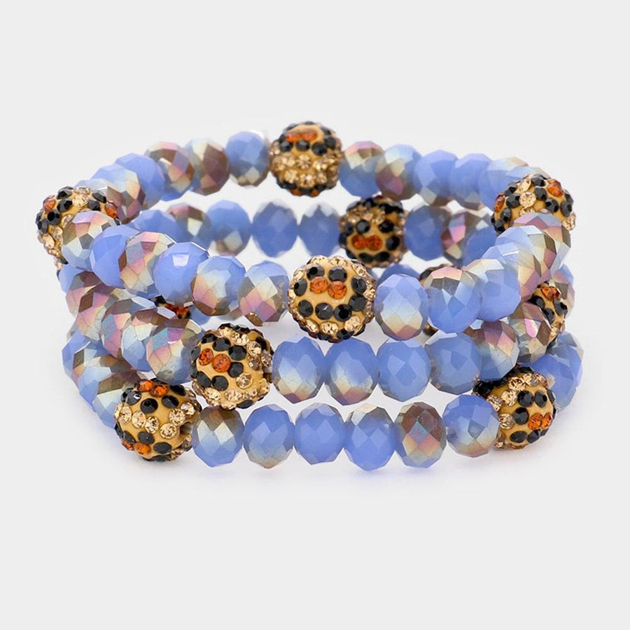 Leopard Pattern Shamballa Bead Bracelet | Faceted Stretch Bracelet | Trendy Boho Bracelets