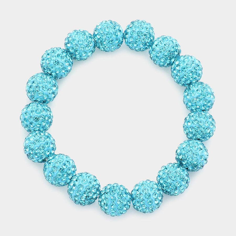 Rhinestone Pave Ball Stretch Bracelet | Sparkly Crystal Bead Bracelet | Glam Party Jewelry