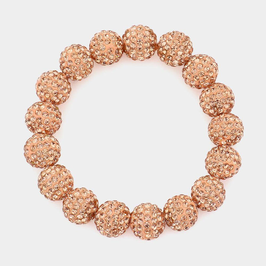 Rhinestone Pave Ball Stretch Bracelet | Sparkly Crystal Bead Bracelet | Glam Party Jewelry