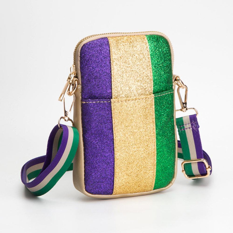 Faux Leather Mardi Gras Sparkle Crossbody Bag | Small Festival Purse | Carnival Purse