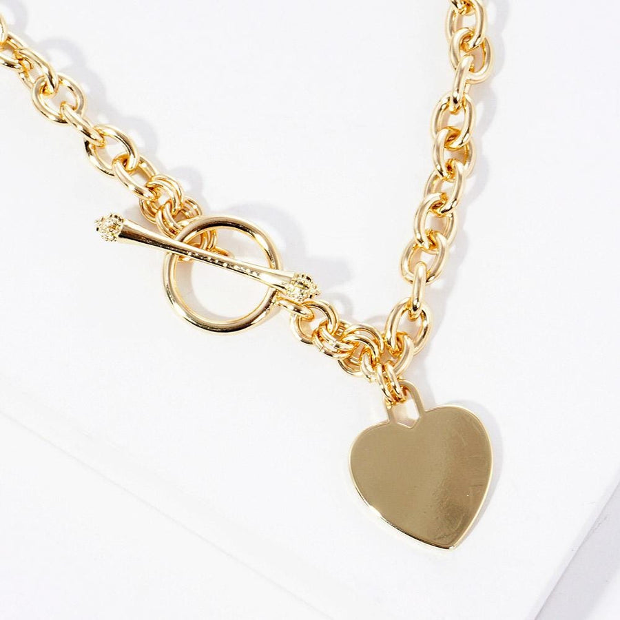 Gold Heart Lock Pendant Necklace, Dainty Toggle Clasp Chain Jewelry
