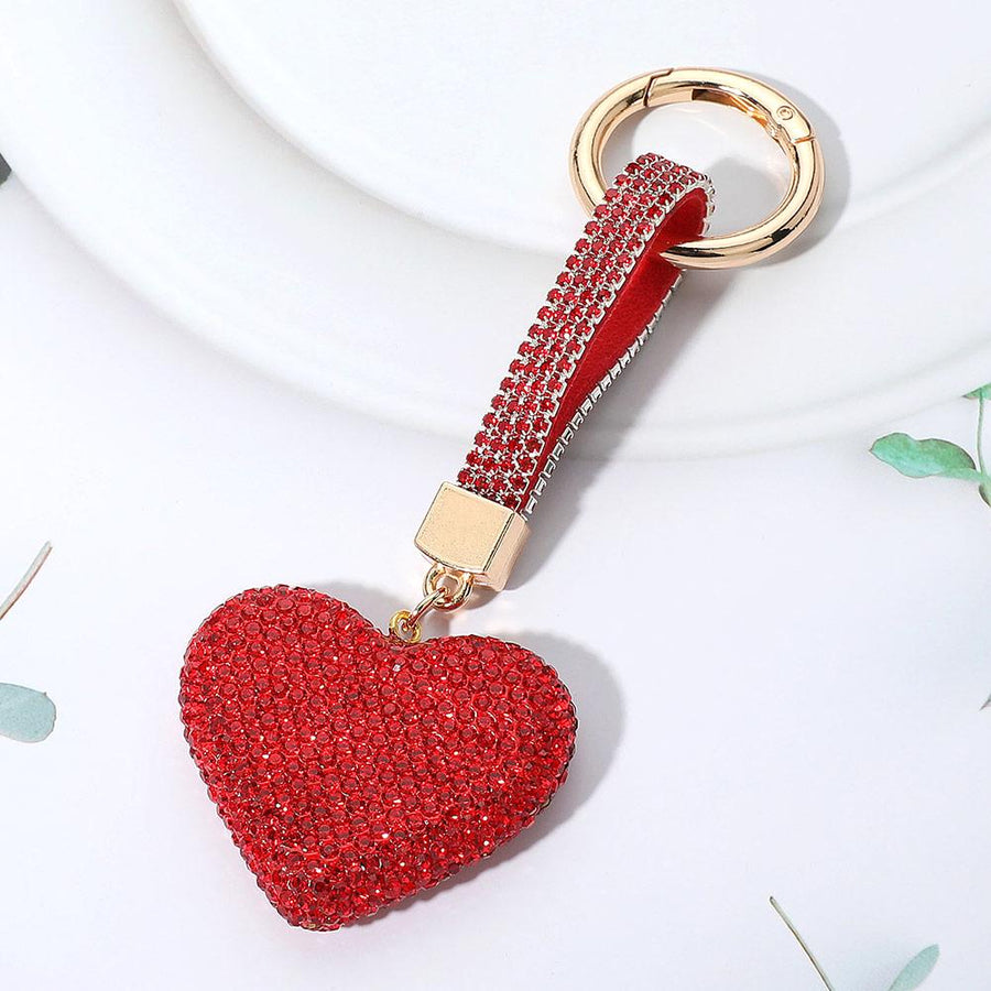 Rhinestone Heart Keychain Bag Charm, Sparkle Purse Accessory, Glam Glamour Keychain