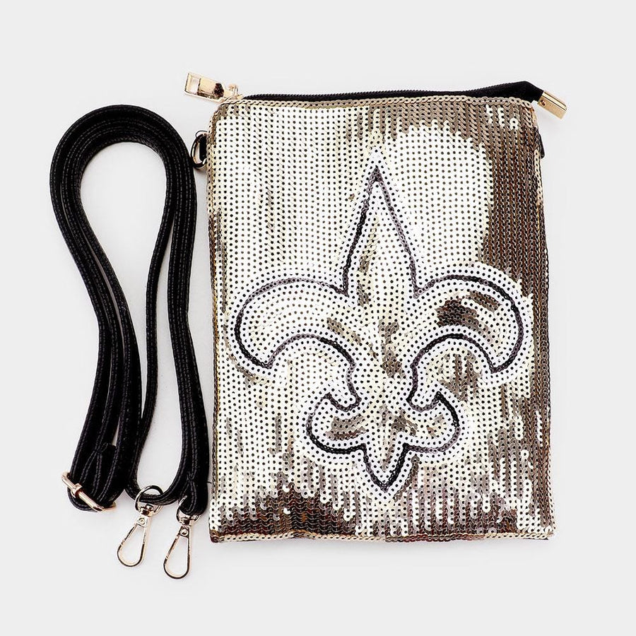 Fleur de Lis Sequin Crossbody Bag | Mardi Gras Sparkle Purse | Festival Parade Shoulder Bag
