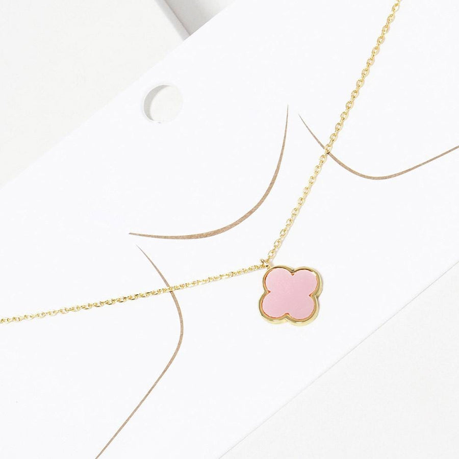 Dainty Gold Dipped Quatrefoil Pendant Necklace | Lucky Clover Charm Jewelry | Minimal Layering Necklace