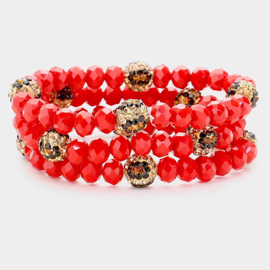 Leopard Pattern Shamballa Bead Bracelet | Faceted Stretch Bracelet | Trendy Boho Bracelets