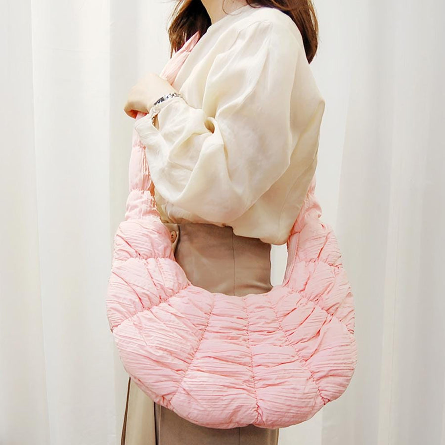 Quilted Puffer Croissant Cloud Crossbody Bag – Soft Shoulder Purse, Lightweight Everyday Handbag