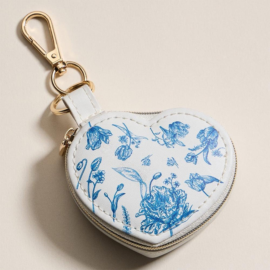 Pattern Print Heart Pouch Keychain, Mini Travel Organizer, Bag Charm