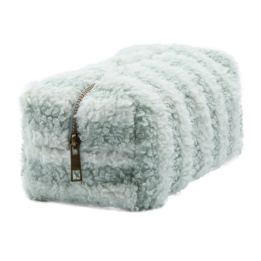Pattern Faux Fur Pouch | Soft Plush Makeup Cosmetic Pouch | Zipper Clutch Travel Bag