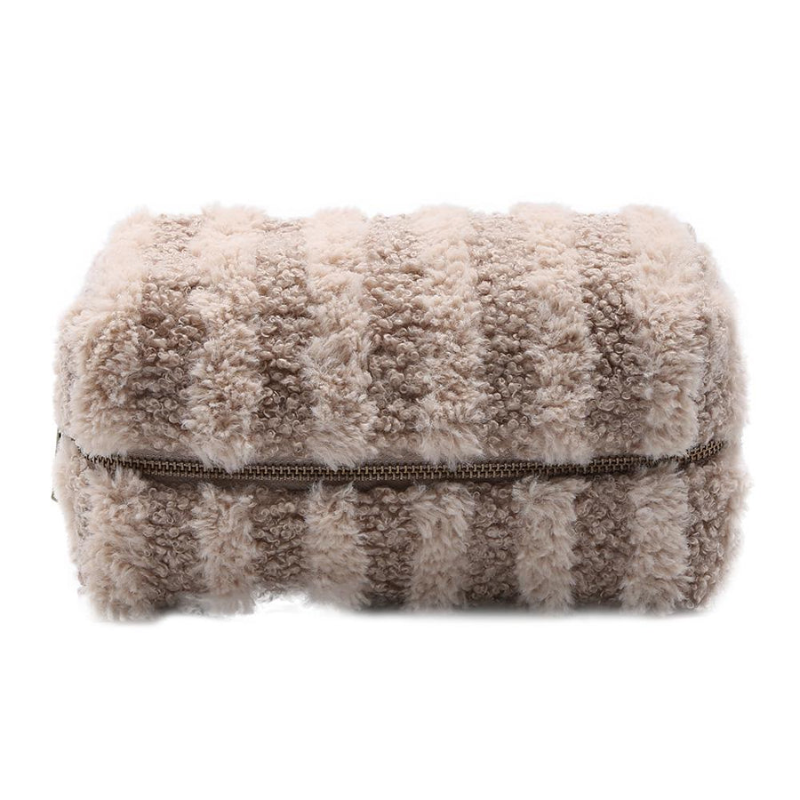 Pattern Faux Fur Pouch | Soft Plush Makeup Cosmetic Pouch | Zipper Clutch Travel Bag