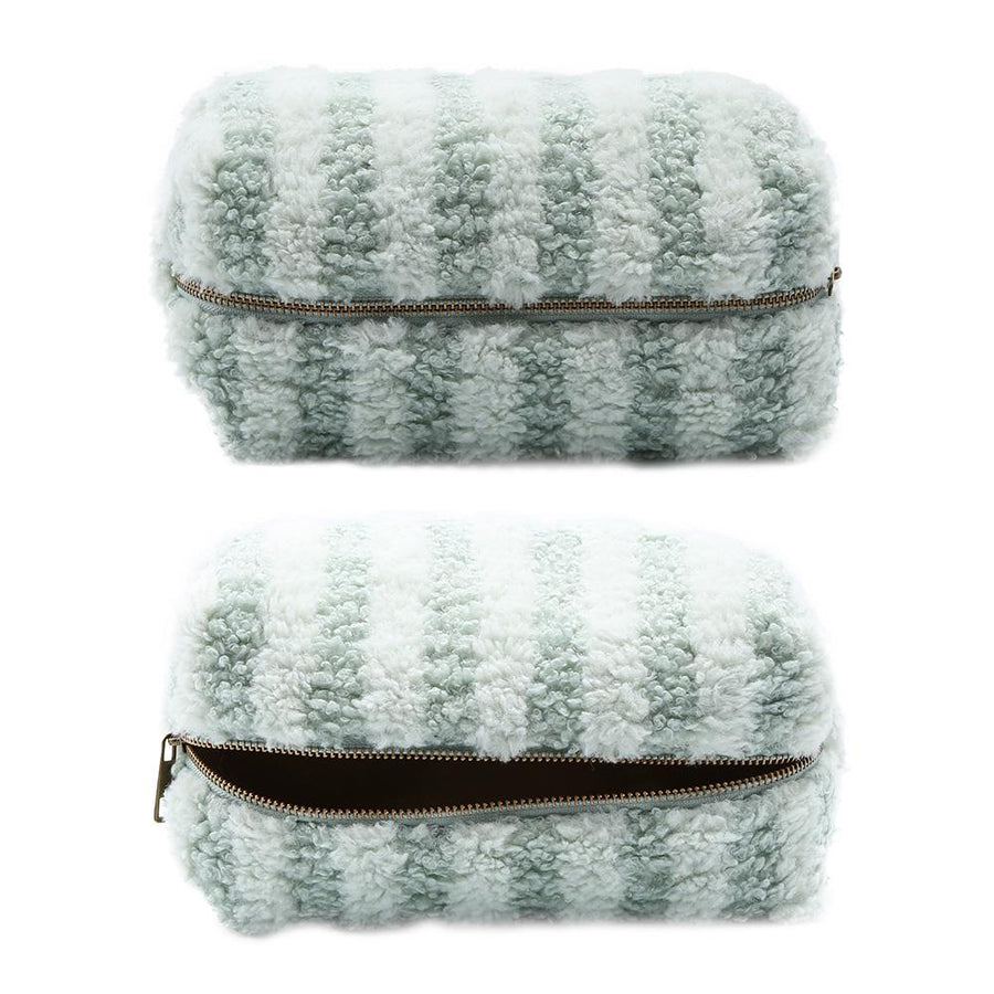 Pattern Faux Fur Pouch | Soft Plush Makeup Cosmetic Pouch | Zipper Clutch Travel Bag