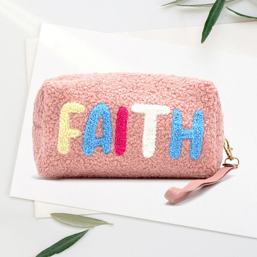 Faux Fur Wristlet Pouch, Fluffy Cosmetic Clutch, Plush Zipper Bag, Winter Accessory