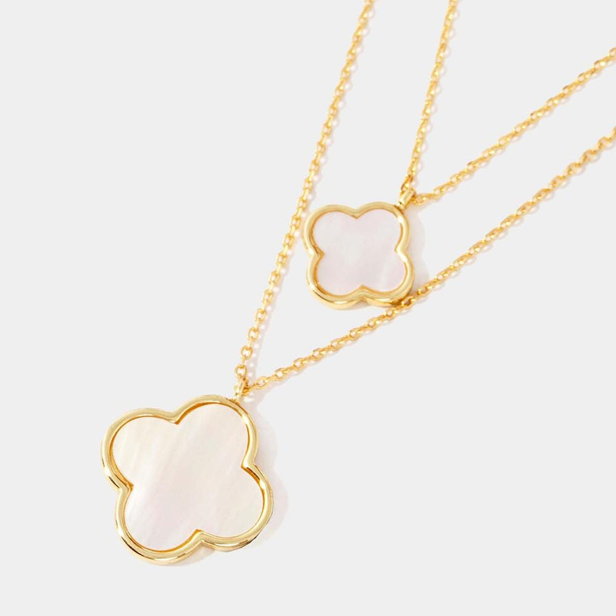 Quatrefoil Pendant Double Layered Necklace | Lucky Clover Gold Necklace | Dainty Minimalist Jewelry