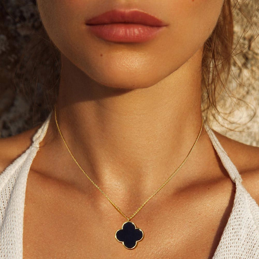 Gold Dipped Quatrefoil Clover Pendant Necklace, Minimalist Dainty Jewelry