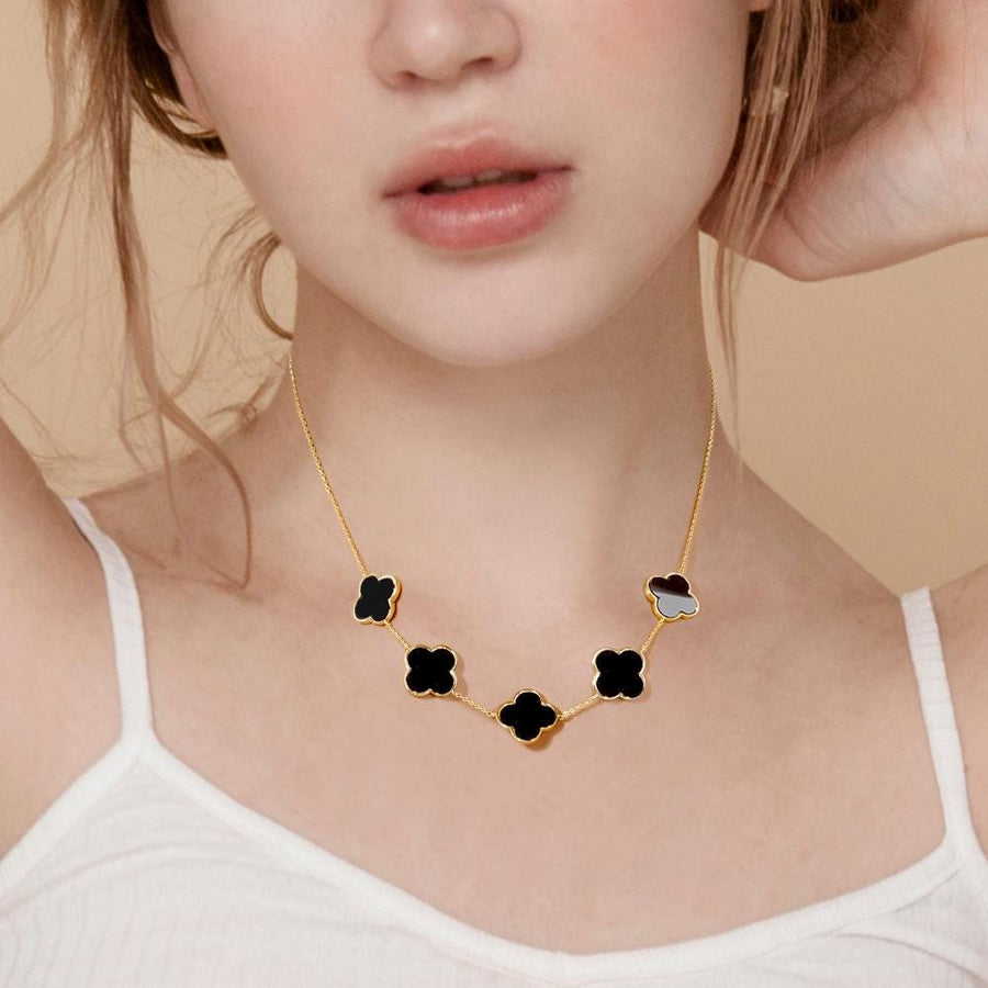 Gold Dipped Mother of Pearl Quatrefoil Station Necklace | Clover Necklace | Dainty Elegant Jewelry